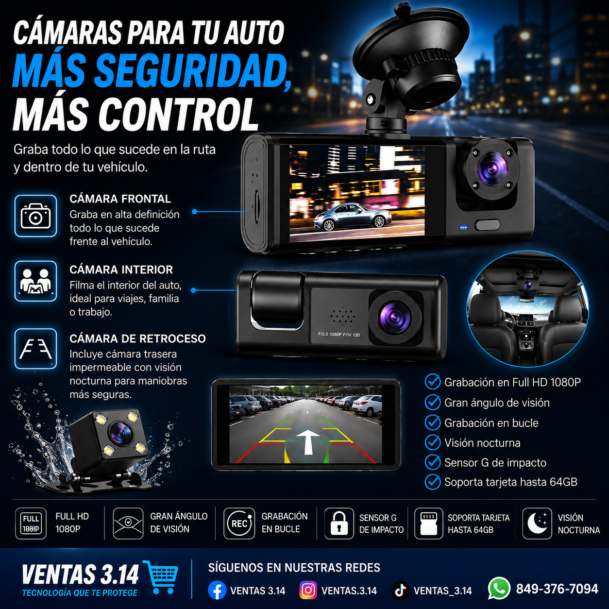 CÁMARA PARA AUTO 1080P – GRABA TODO LO QUE PASA DENTRO Y FUERA