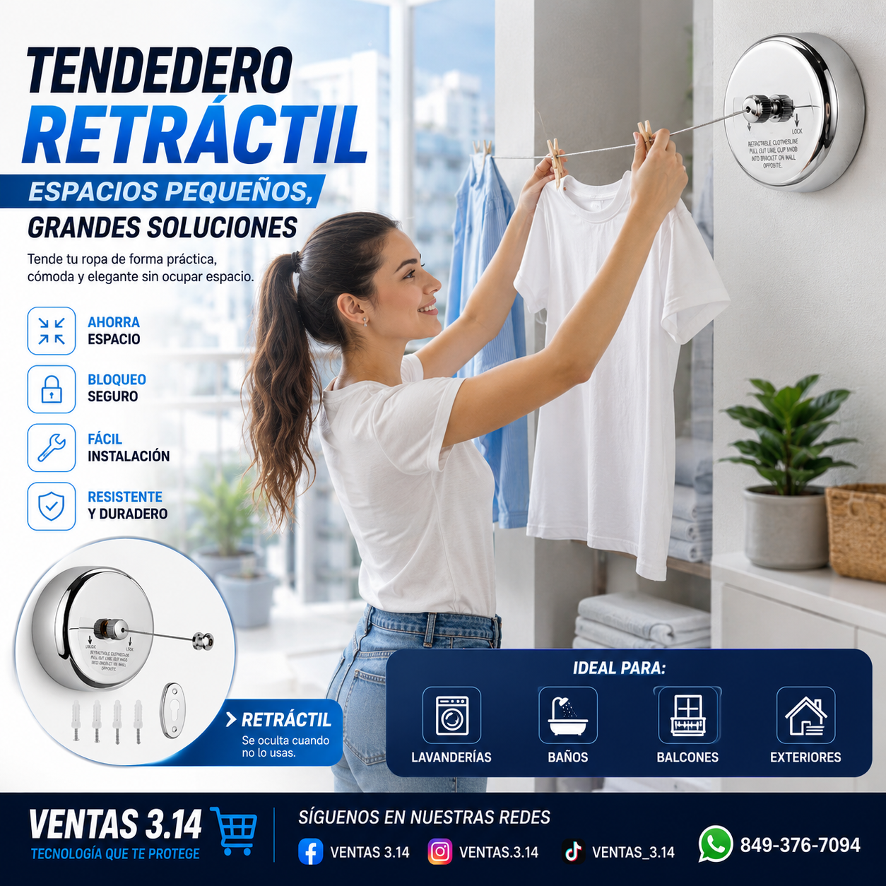 TENDEDERO RETRÁCTIL DE PARED | AHORRA ESPACIO Y TIENDE TU ROPA FÁCILMENTE