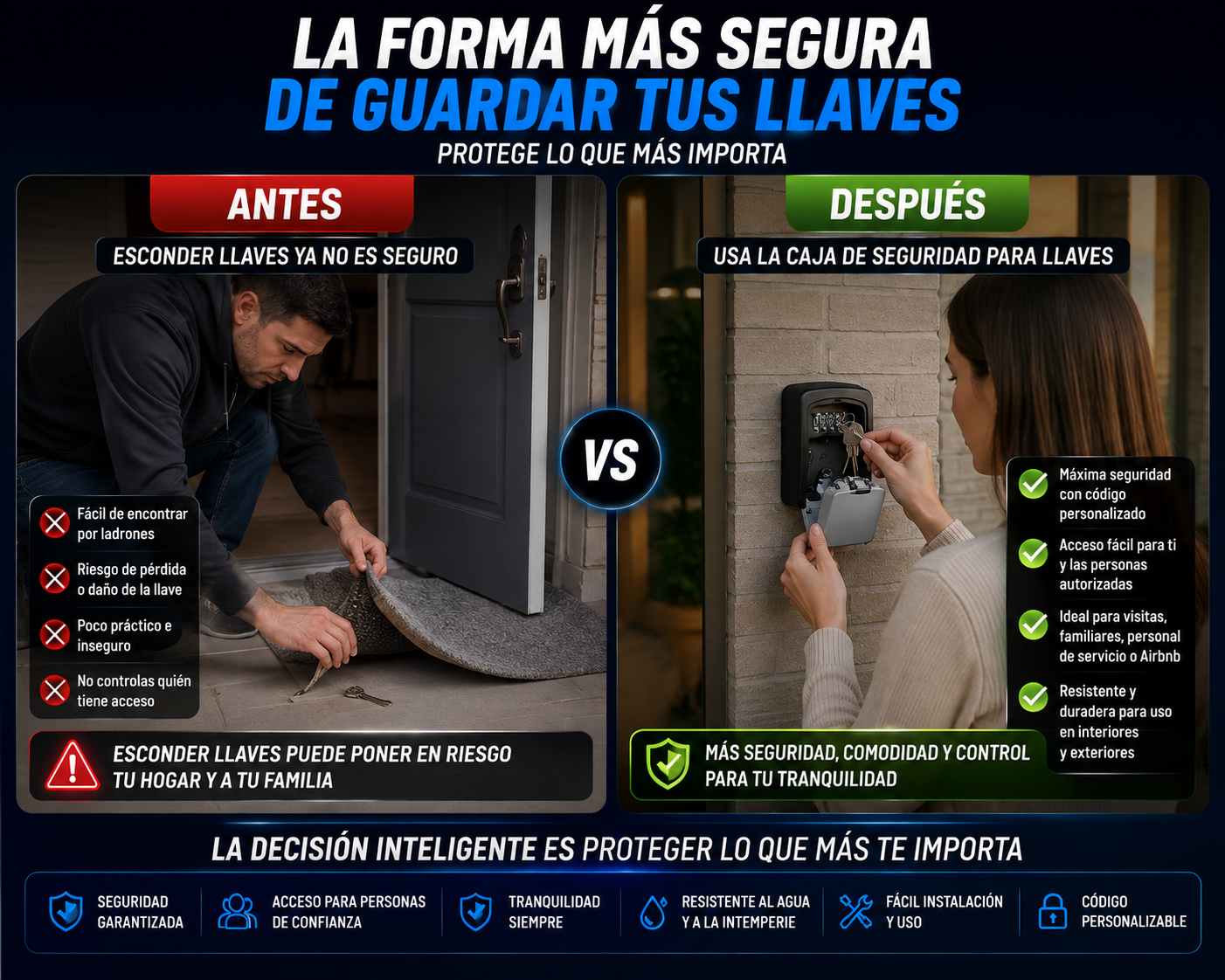 CAJA DE SEGURIDAD PARA LLAVES | PROTECCIÓN CON CÓDIGO PARA CASA, APARTAMENTO Y AIRBNB