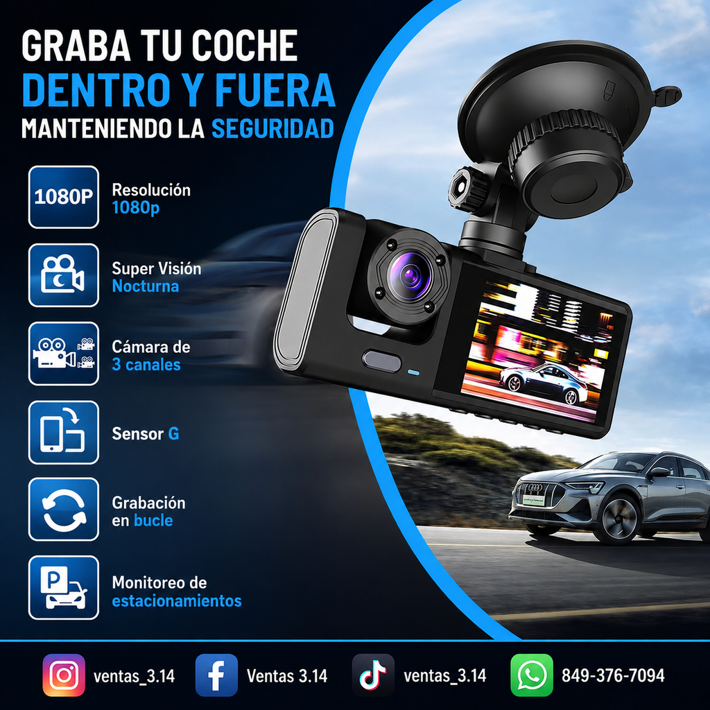 CÁMARA PARA AUTO 1080P – GRABA TODO LO QUE PASA DENTRO Y FUERA
