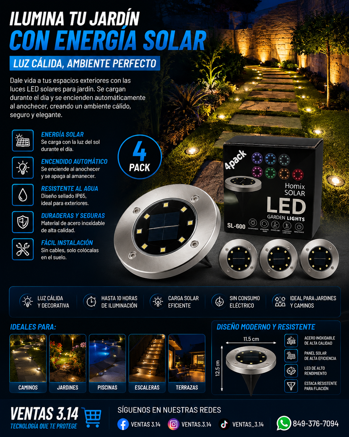 LUCES LED SOLARES PARA JARDÍN 4 PACK | ILUMINACIÓN DECORATIVA FACIL INSTALACION