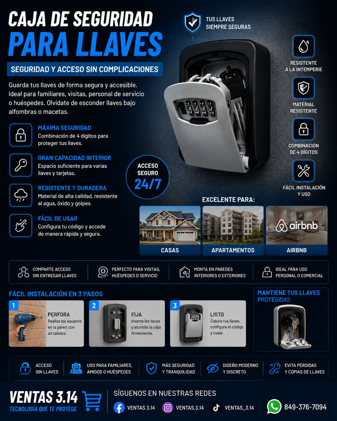 CAJA DE SEGURIDAD PARA LLAVES | PROTECCIÓN CON CÓDIGO PARA CASA, APARTAMENTO Y AIRBNB