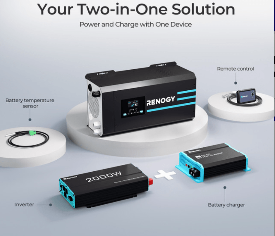 2000W 12V Pure Sine Wave Inverter Charger with LCD Display and Smart Charging
